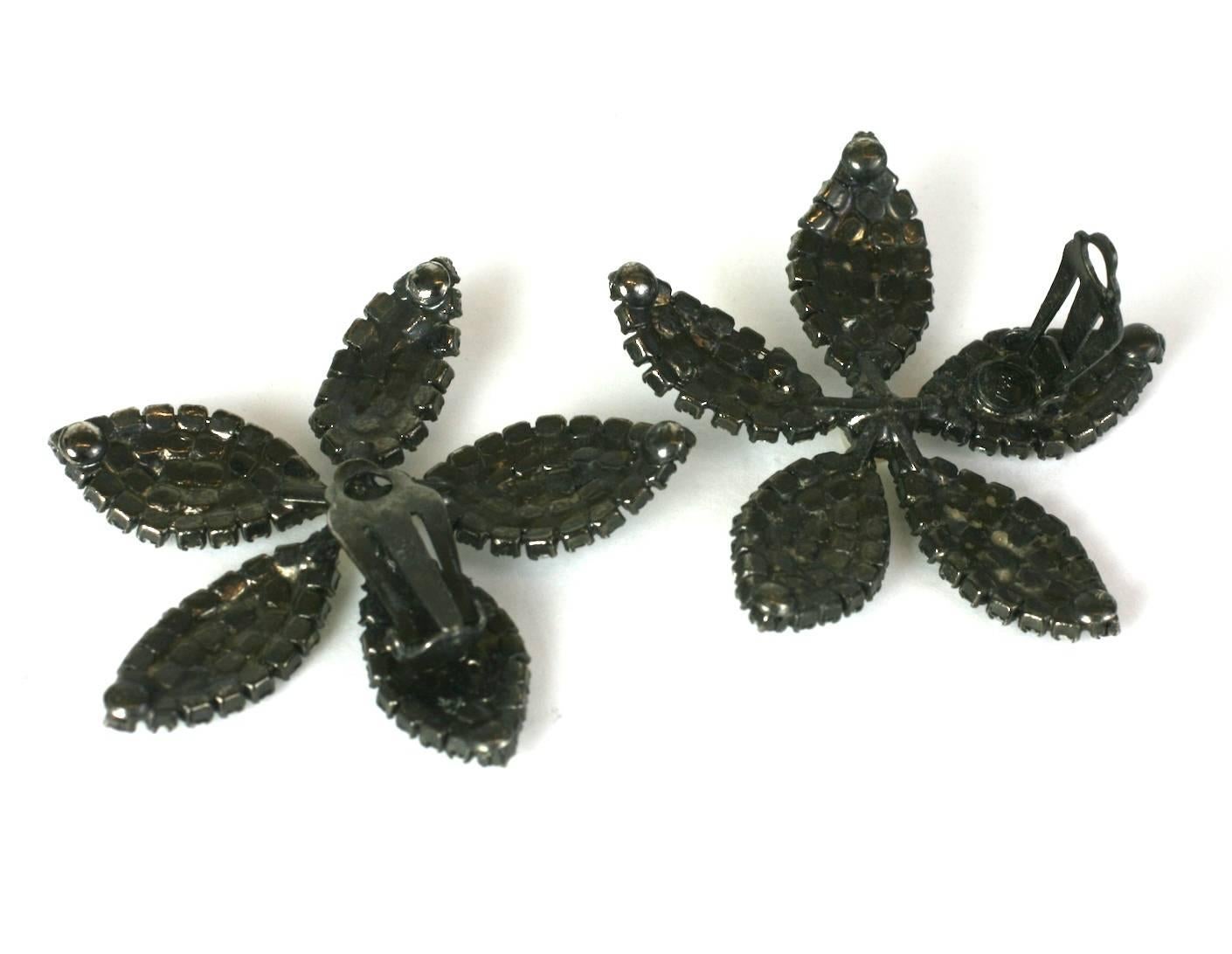 Butler Wilson Pave Flower Earclips In Excellent Condition For Sale In New York, NY