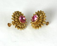 Miriam Haskell Rose Crystal Flower Head Earclips