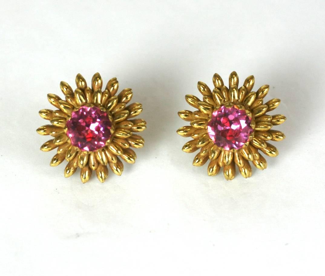 Miriam Haskell Rose Crystal Flower Head Earclips In Excellent Condition For Sale In New York, NY