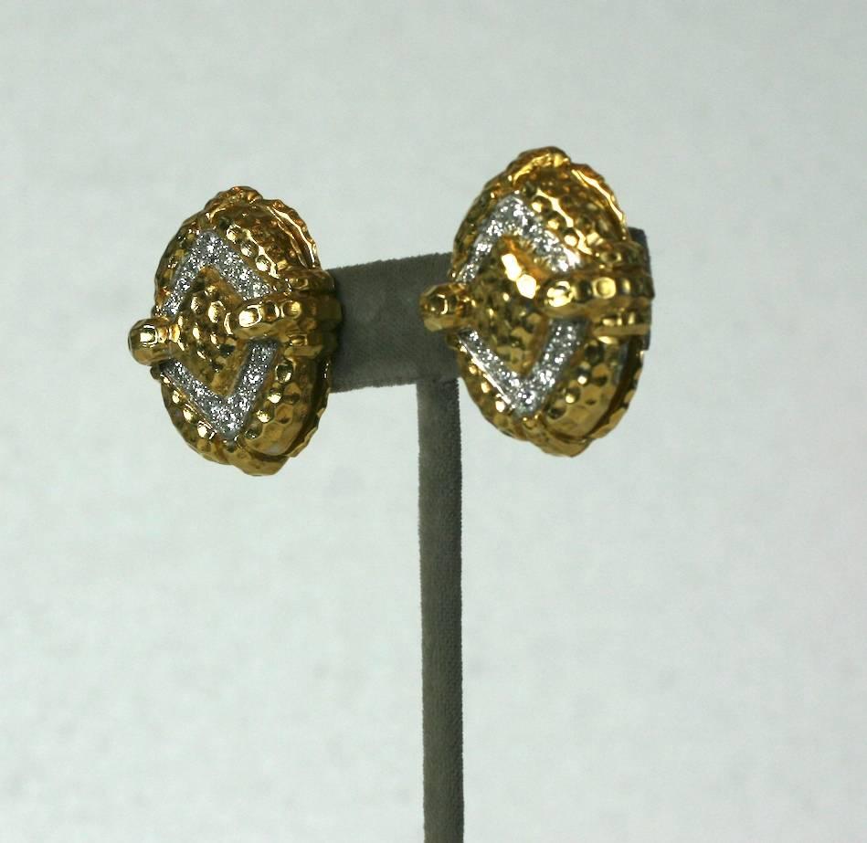 Hammered Gold and Diamond Earrings For Sale 3