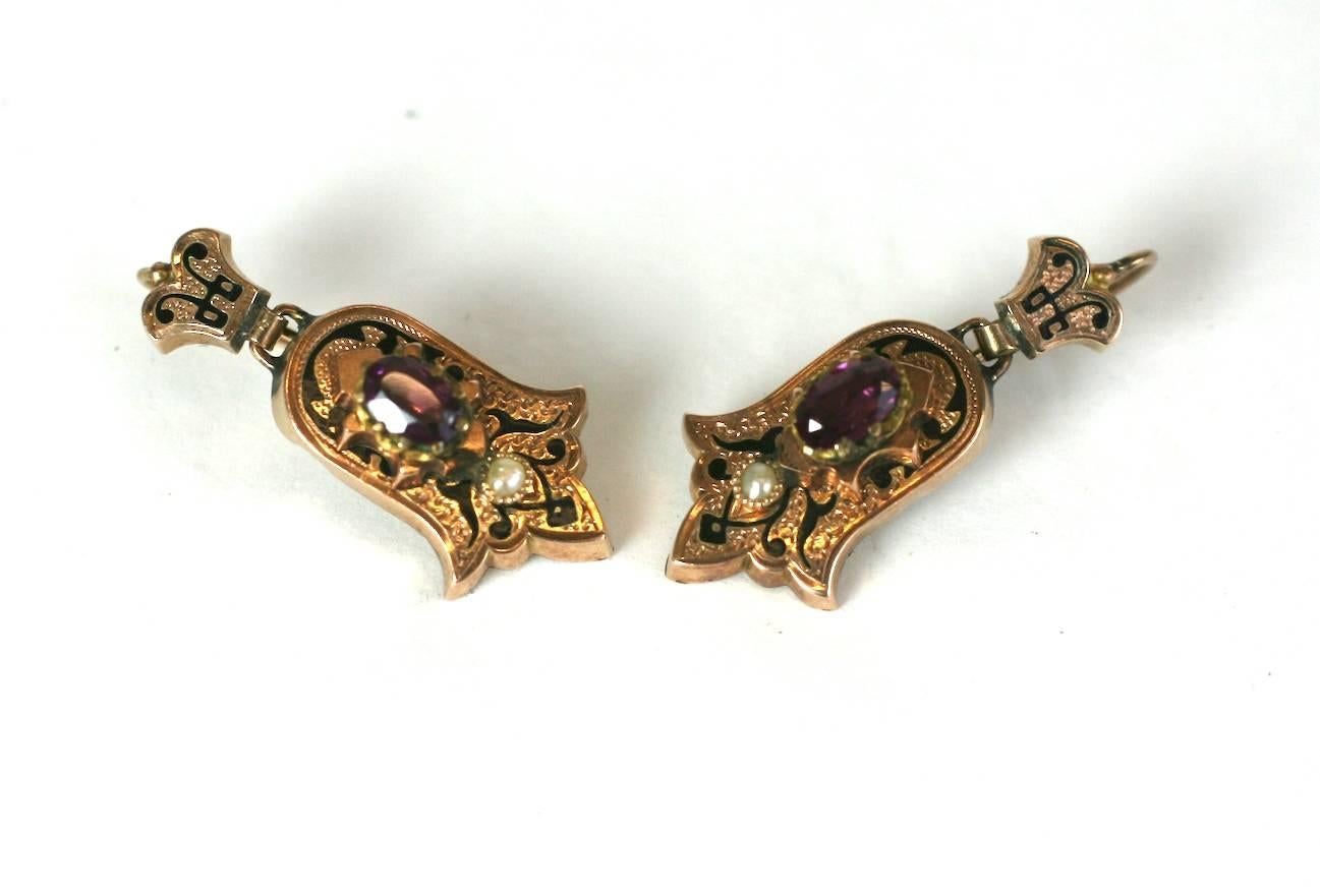 Women's Victorian Enamel and Garnet Earrings