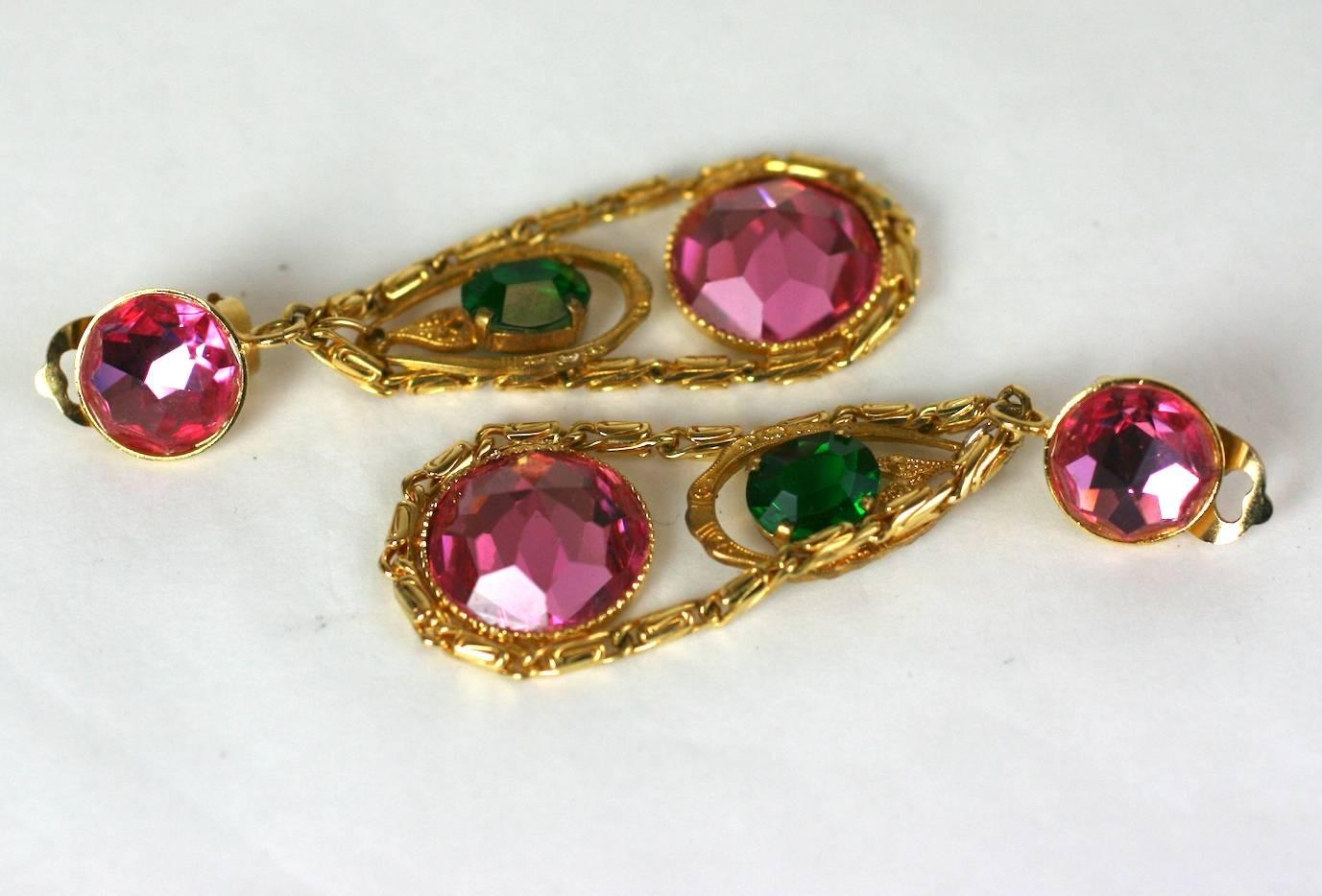 French Crystal Girandole Long Earrings In Excellent Condition For Sale In New York, NY