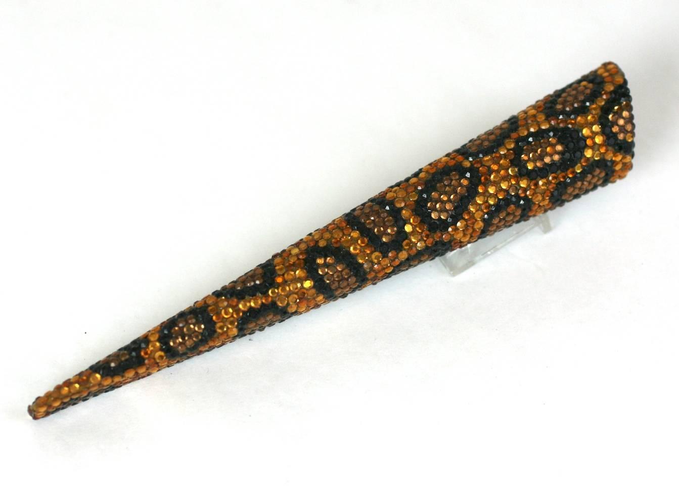 Large Leopard Pave Brooch from the 1980's. Hand applied crystals form the ornate animal pattern.
1980's USA.
Excellent quality.
5