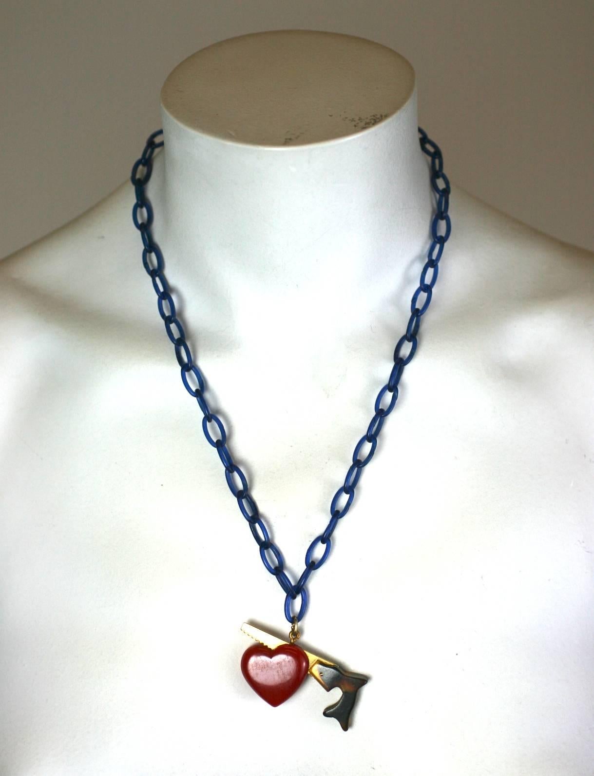 Women's or Men's  Art Deco Bakelite Breaking Heart Pendant Necklace 