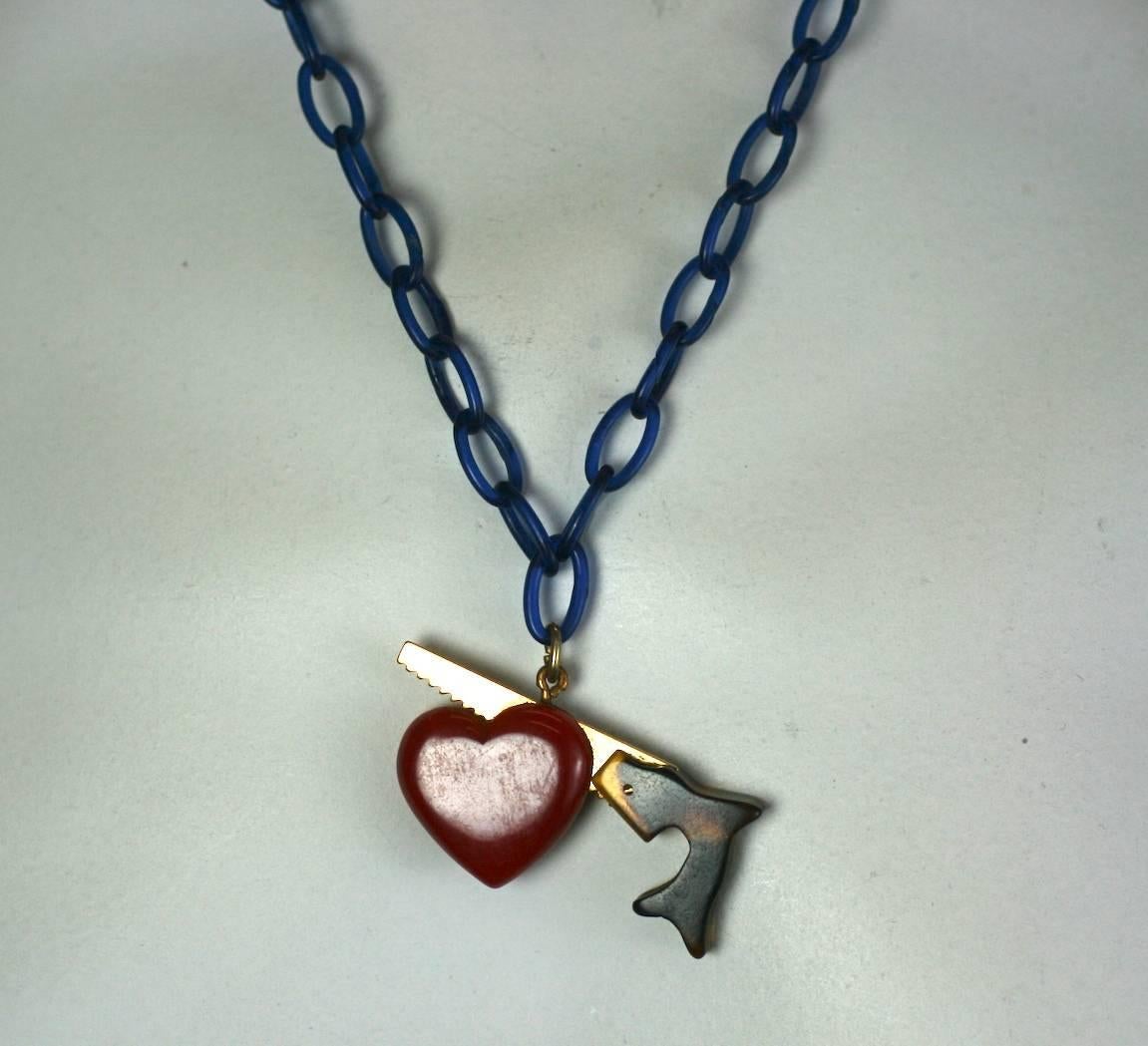  Art Deco Bakelite Breaking Heart Pendant Necklace  1