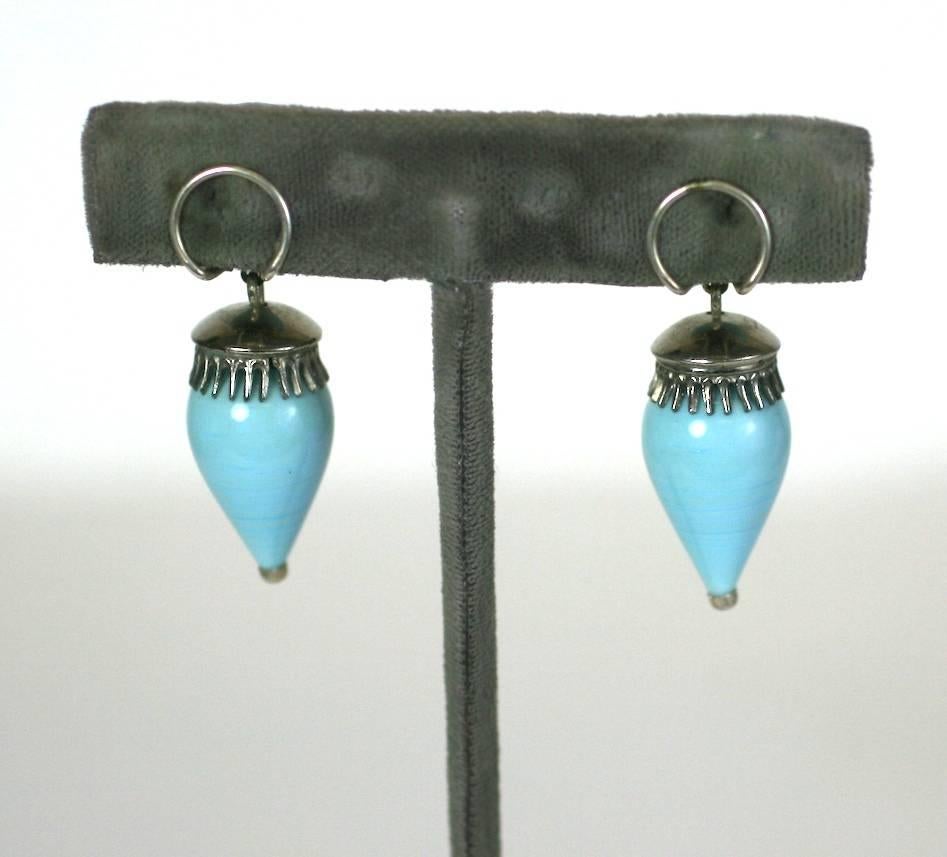 Etruscan Revival Louis Rousselet Faux Turquoise Drop Earrings For Sale