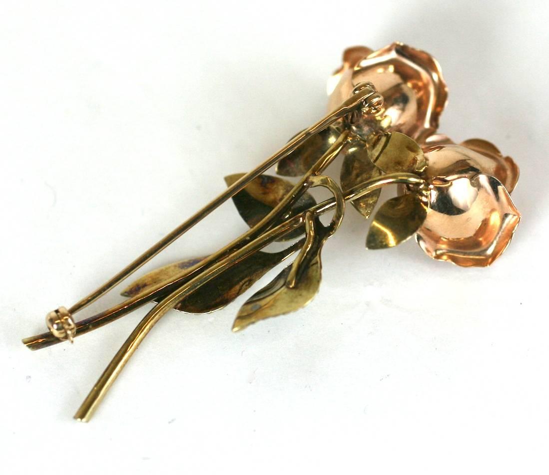 2 Tone Rose Spray Brooch In Excellent Condition For Sale In New York, NY