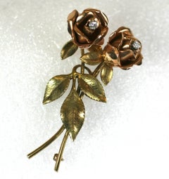 2 Tone Rose Spray Brooch