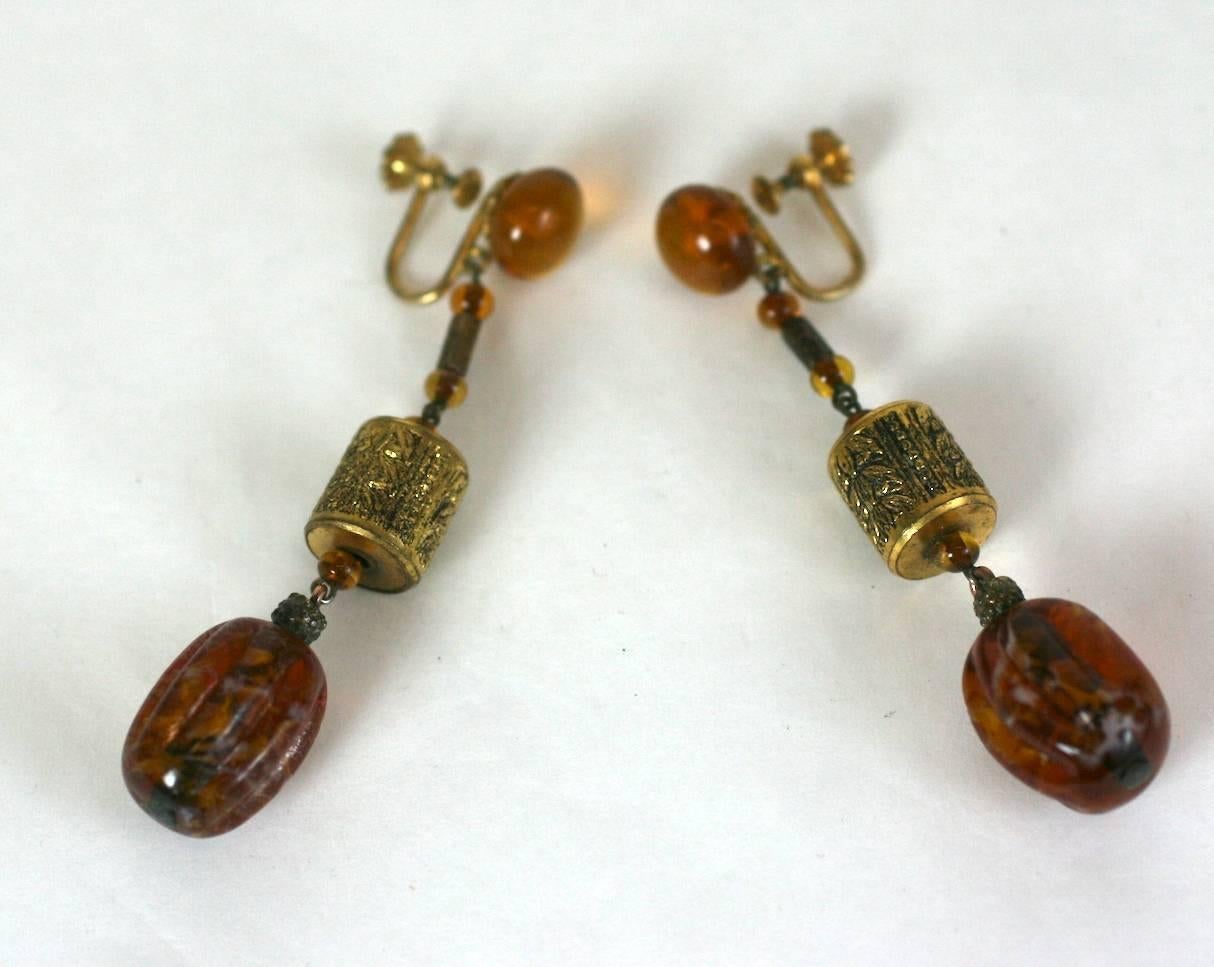 Louis Rousselet Faux Citrine Long Earrings In Excellent Condition For Sale In New York, NY