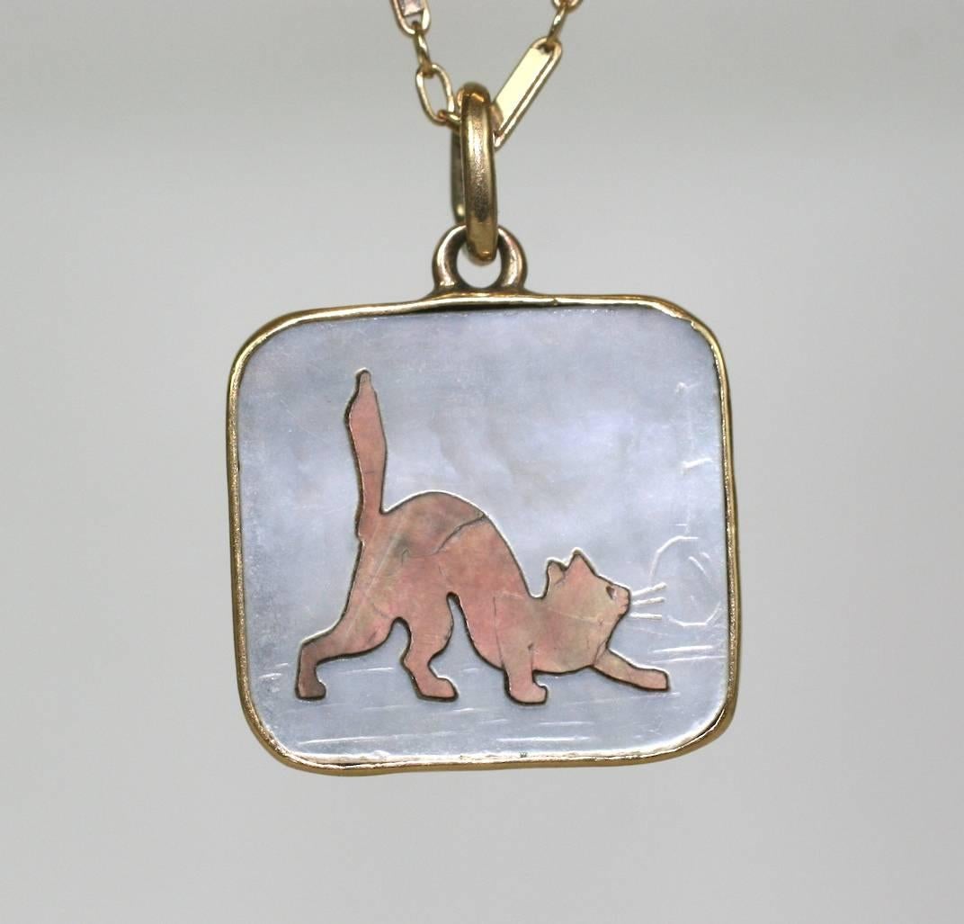 Art Deco Cat Charm Necklace In Excellent Condition In New York, NY