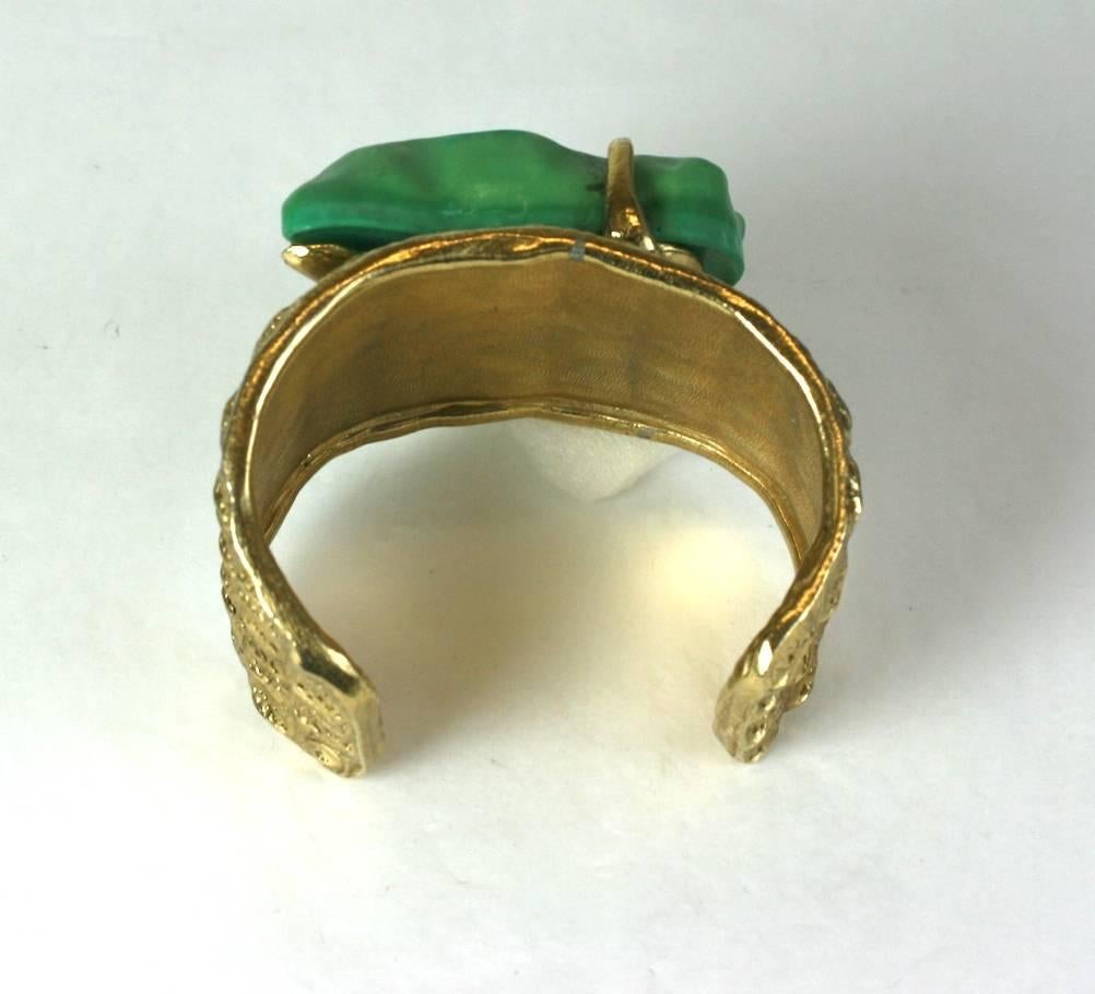 Yves Saint Laurent Haute Couture Turquoise Gilt Bronze Cuff In Excellent Condition For Sale In New York, NY