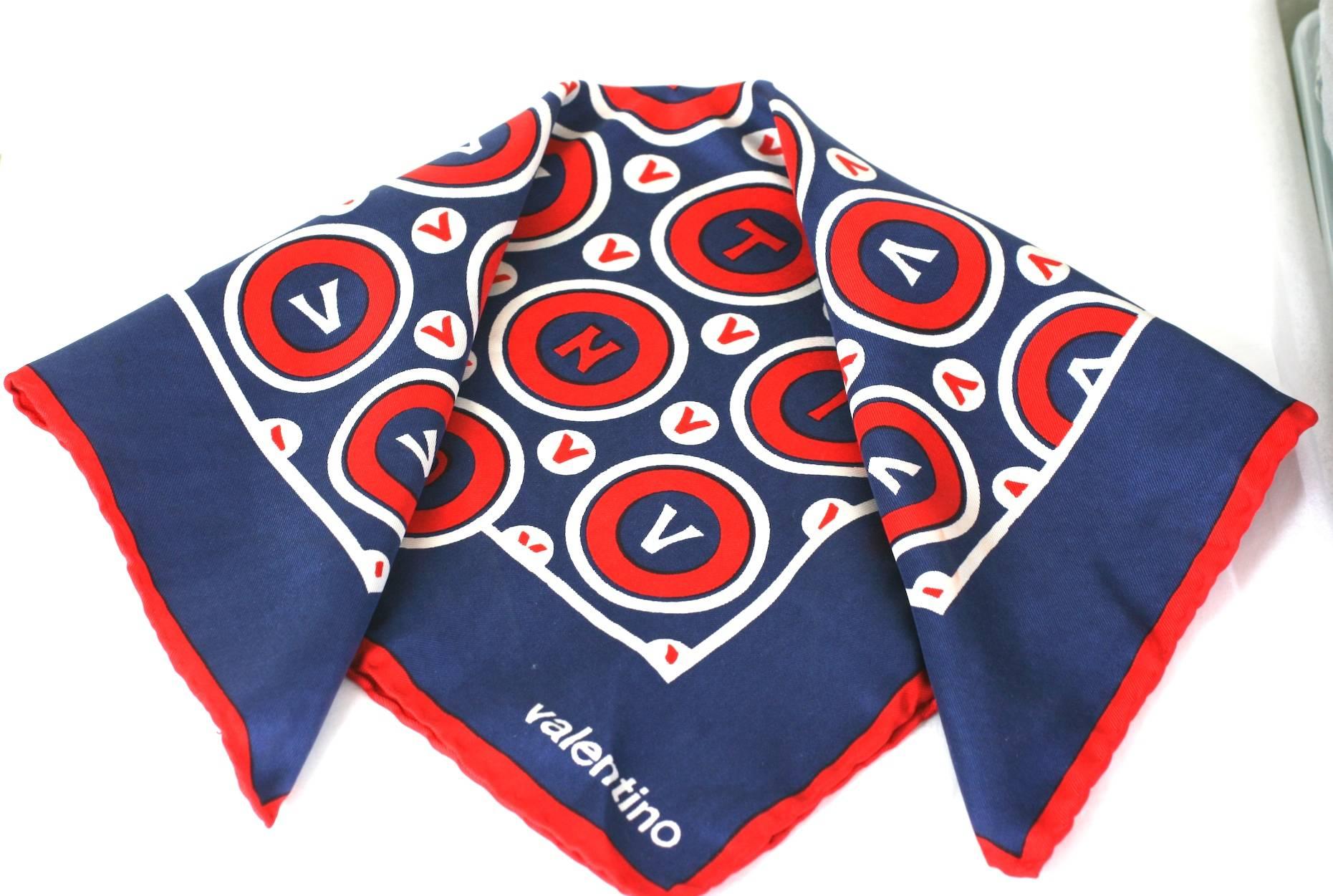 Valentino Silk Twill Logo Scarf In Excellent Condition In New York, NY