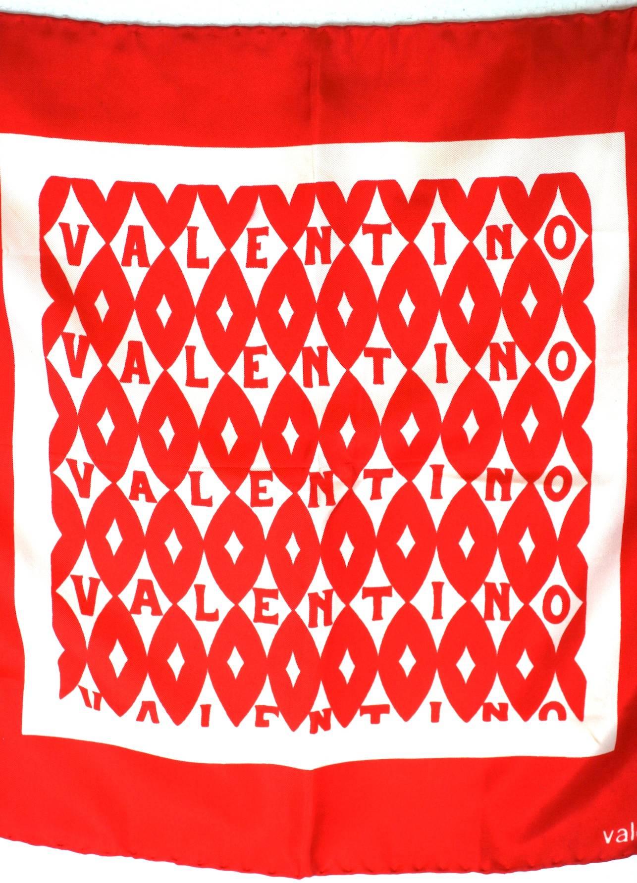 Valentino Silk Twill Logo Scarf in graphic red and white.This archival design from the 1970's,  has recently been reintroduced by Valentino for its RTW collections.
1970's Italy.  16