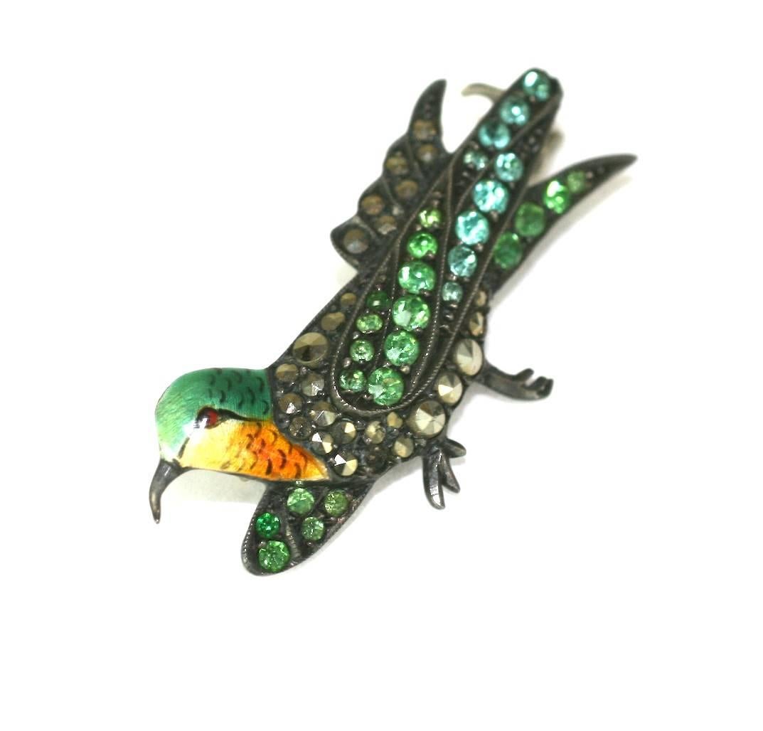 Charming Art Deco Marcasite Bird Brooch In Excellent Condition For Sale In New York, NY