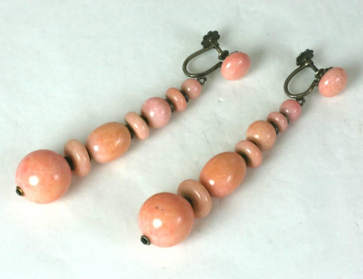 Louis Rousselet Art Deco Faux Coral  Long Earrings   In Excellent Condition In New York, NY