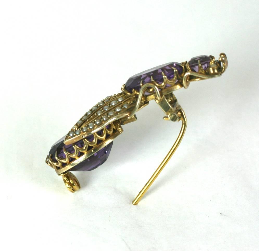 Oval Cut Victorian Amethyst and Seed Pearl Beetle For Sale