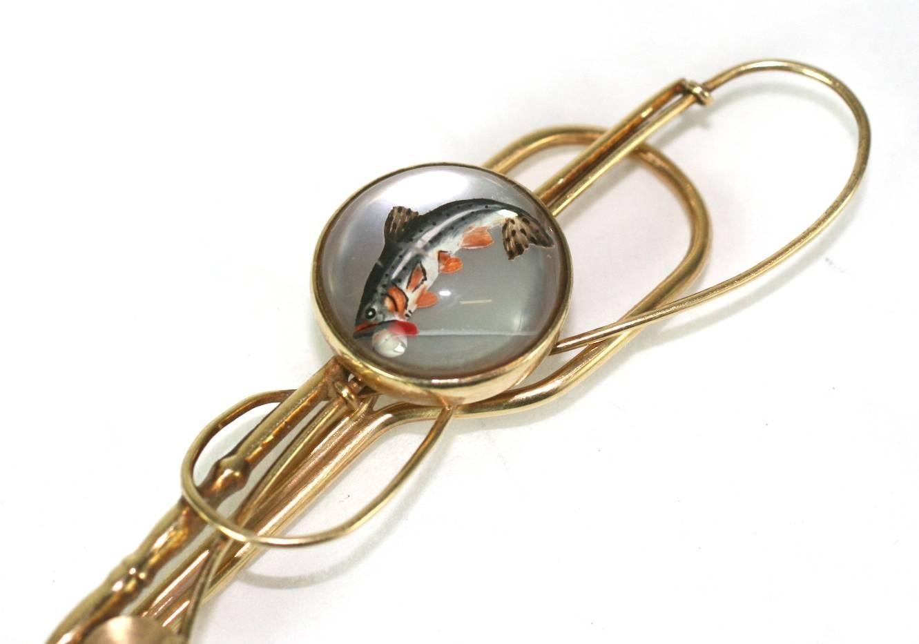 Cabochon Art Deco Reverse Crystal Fishing Tie Clip For Sale