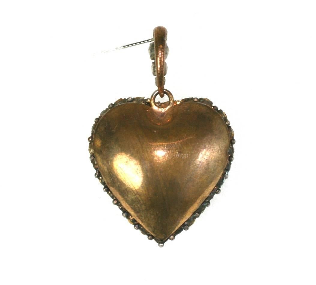 Round Cut Victorian Pave Crystal Paste Puffy Heart For Sale