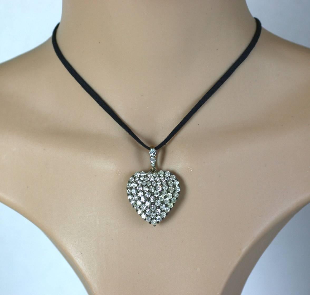 Victorian Pave Crystal Paste Puffy Heart In Excellent Condition For Sale In New York, NY