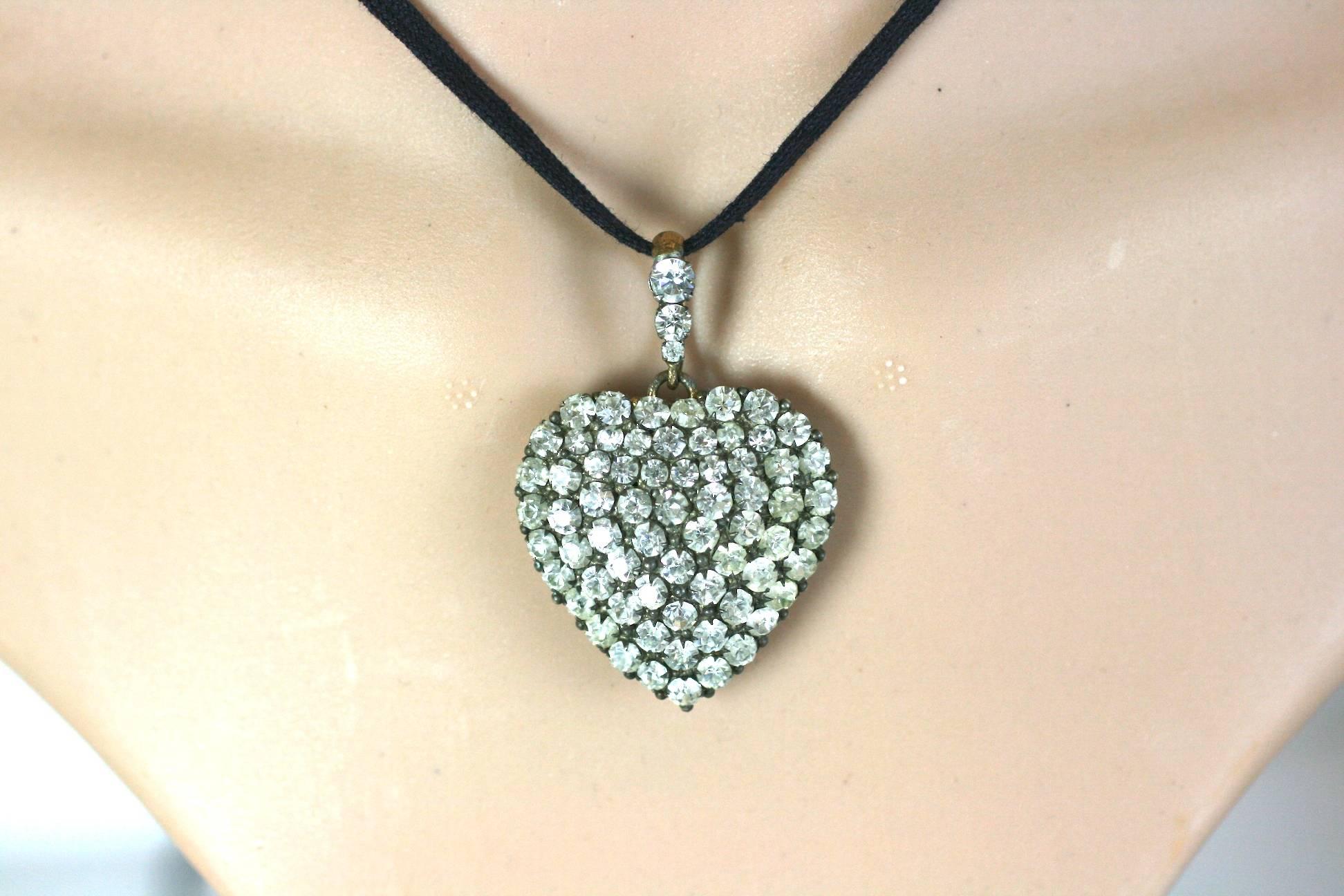 Women's or Men's Victorian Pave Crystal Paste Puffy Heart For Sale