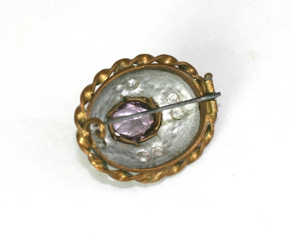 Oval Cut Victorian Aluminum and Amythest Brooch For Sale