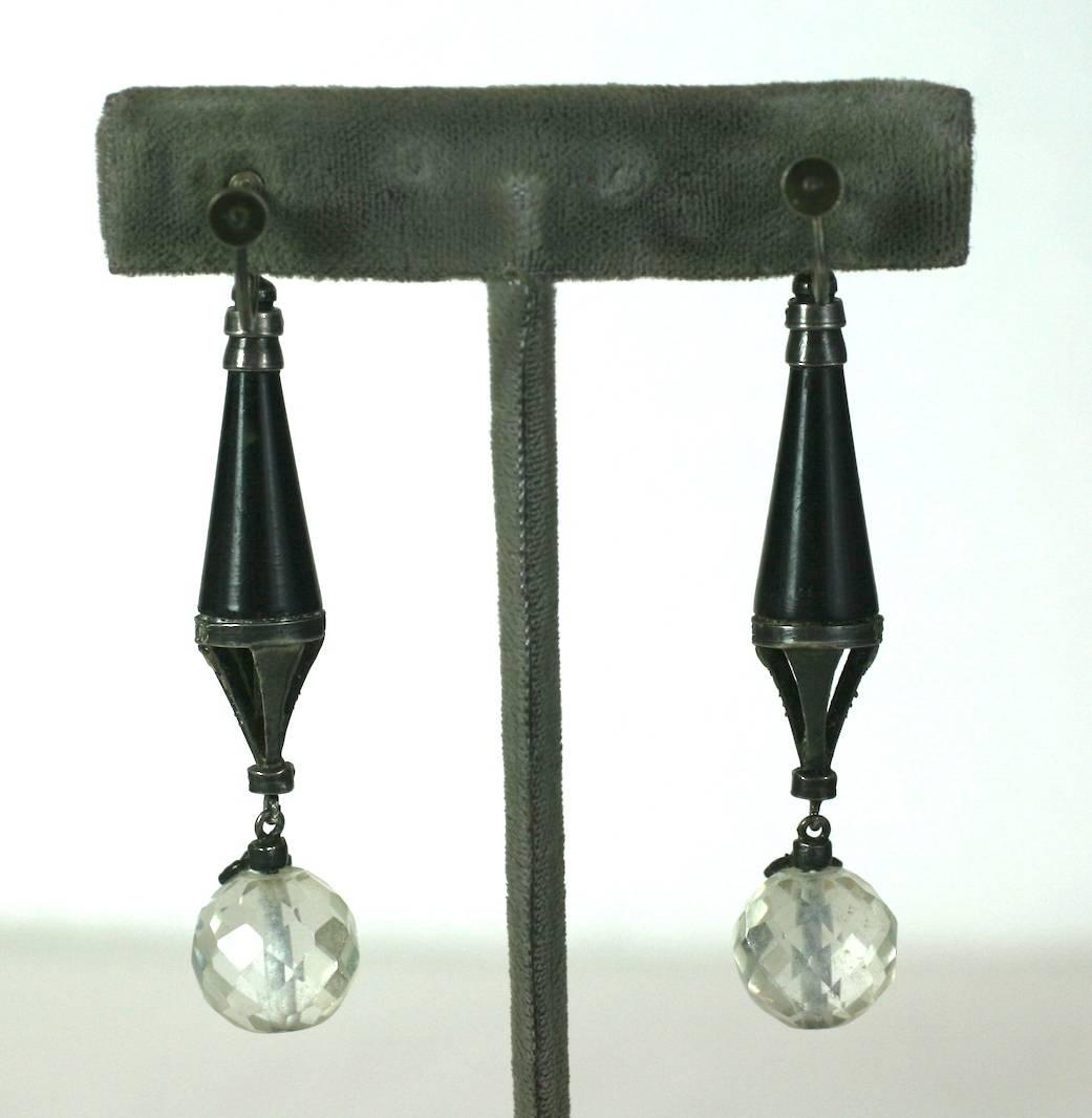 Unusual French Art Deco Marcasite and Rock Crystal Earrrings In Excellent Condition For Sale In New York, NY