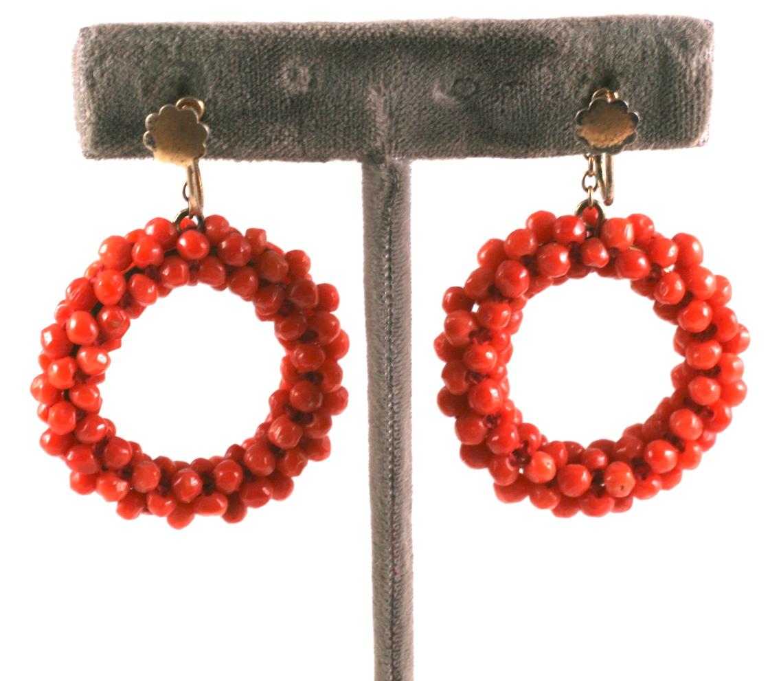 Italian Coral Hoop Earrings In Excellent Condition In New York, NY