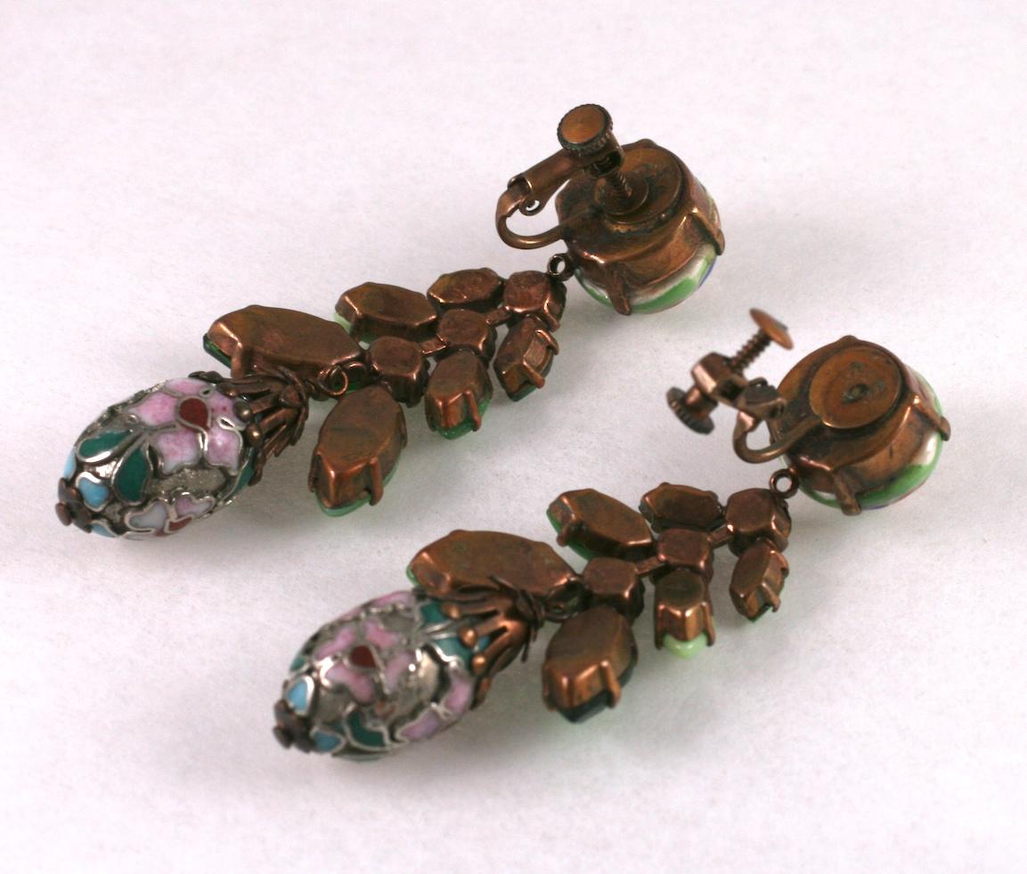 French Chinoiserie Pendant Earclips For Sale 1