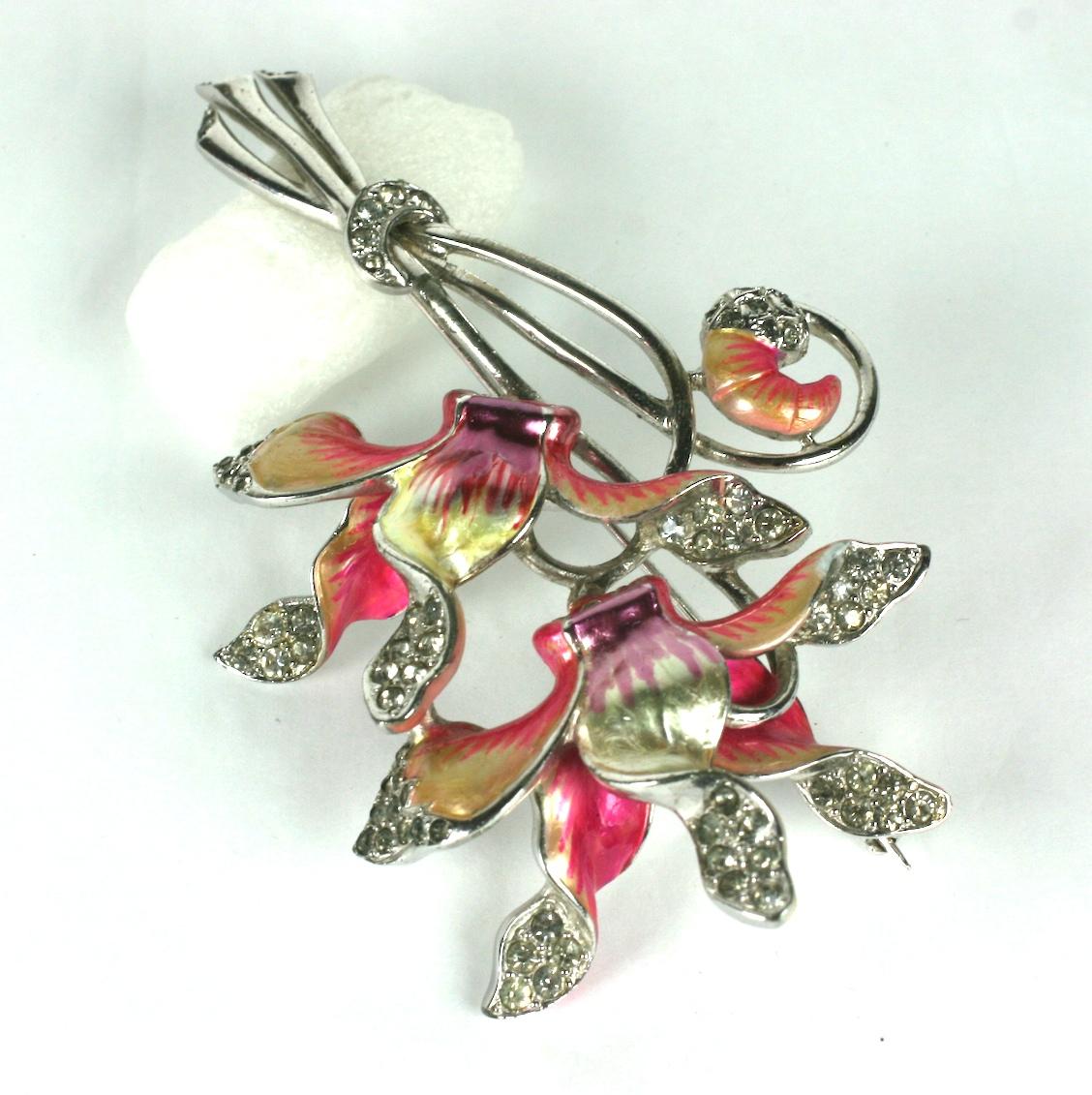Marcel Boucher Pearlized Enamel Cyclamen Bouquet Flower Brooch In Excellent Condition In New York, NY