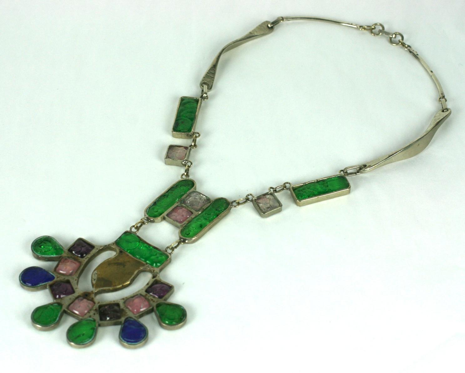 Arts and Crafts Artisanal Fused Glass Modernist Necklace For Sale