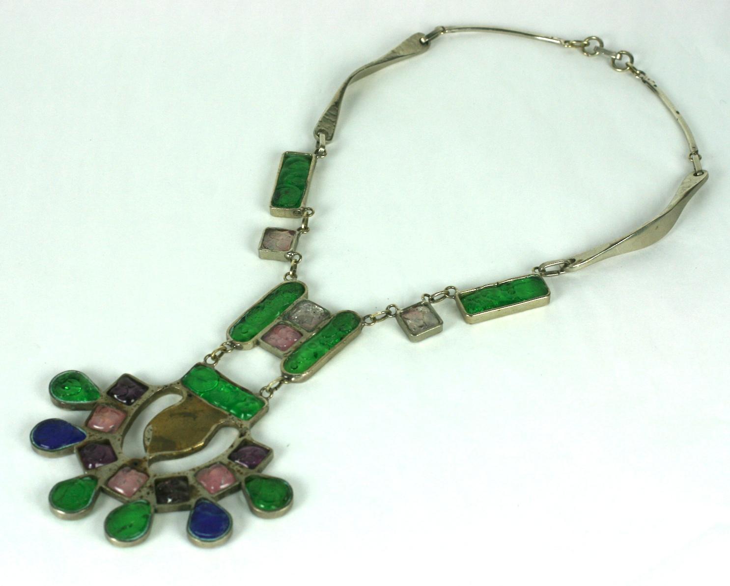 Arts and Crafts Collana Modernista in Vetro Fuso Artigianale in vendita