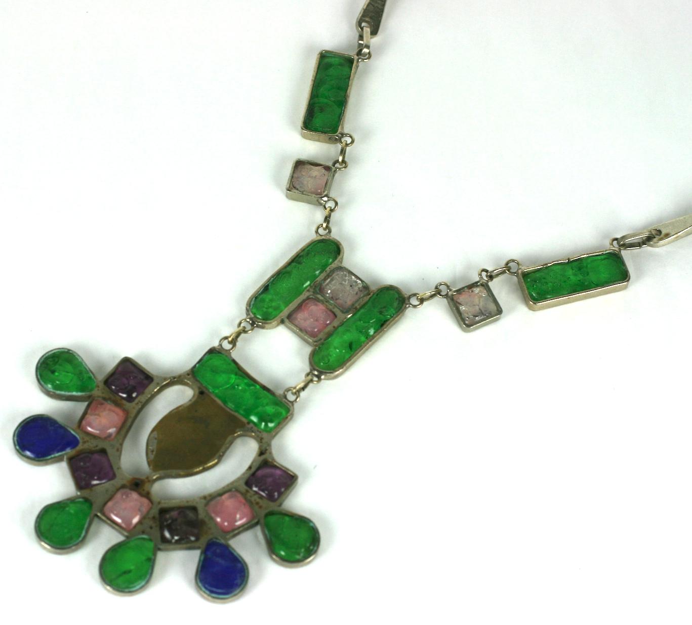 Artisanal Fused Glass Modernist Necklace In Excellent Condition For Sale In New York, NY