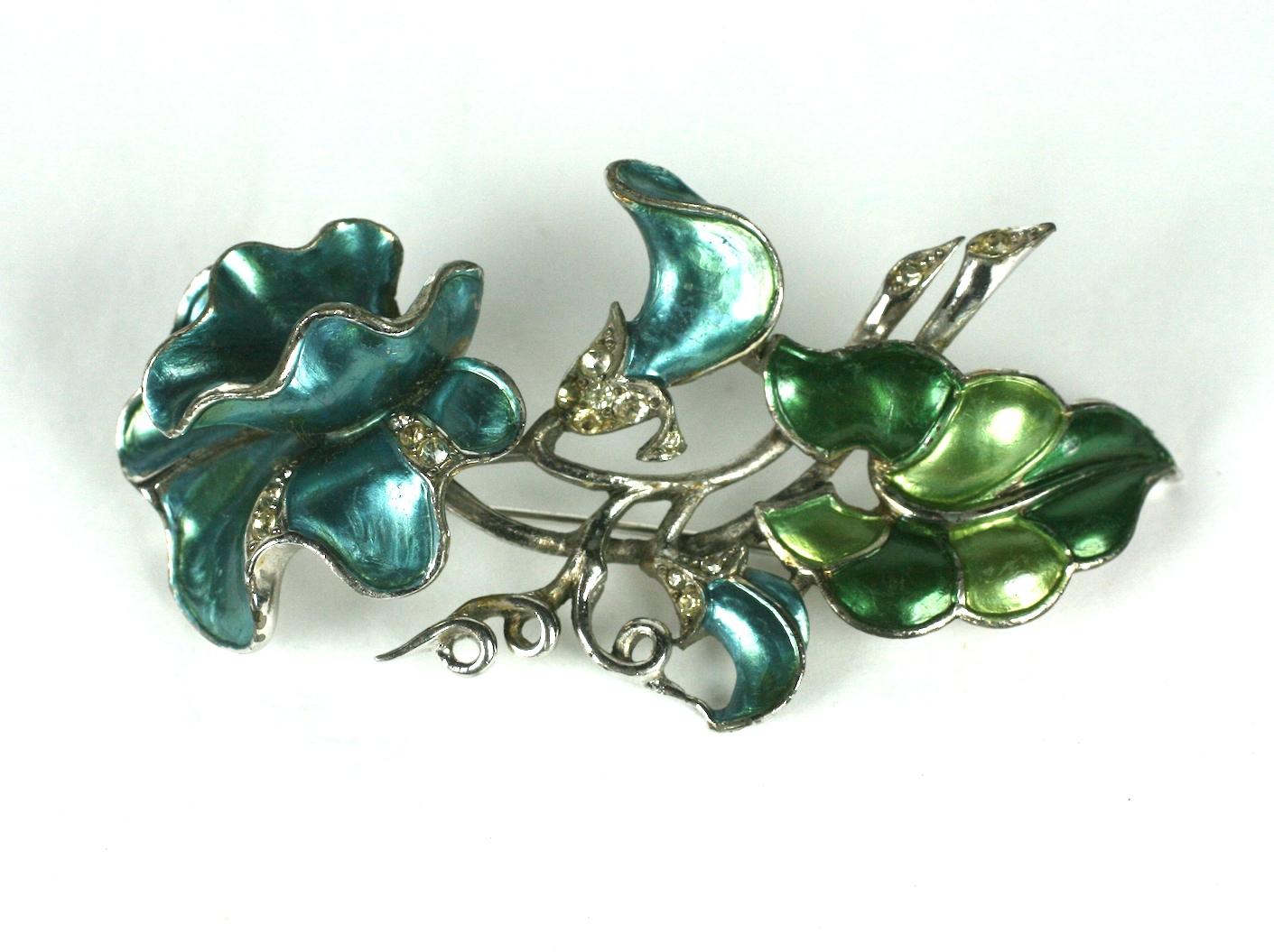 Marcel Boucher Pearlized Enamel Sweet Pea Brooch In Excellent Condition In New York, NY