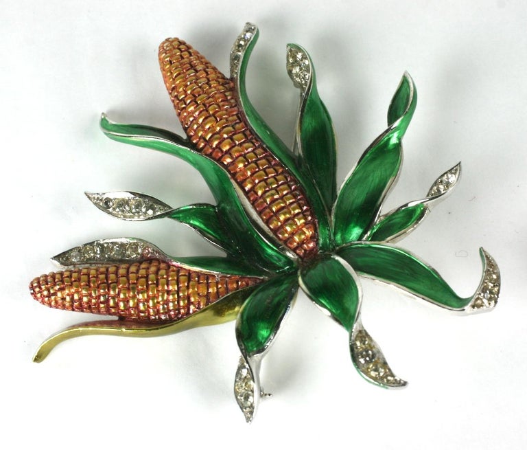 Round Cut  Marcel Boucher Pearlized Enamel Corn on the Cob Brooch For Sale