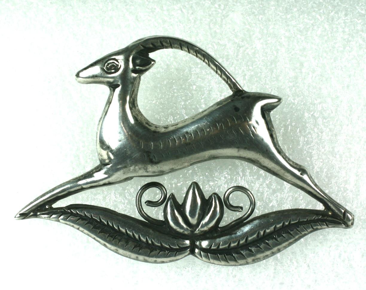Mexican Sterling Gazelle Brooch In Excellent Condition For Sale In New York, NY
