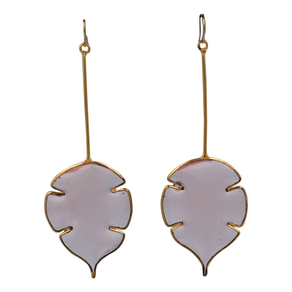 Poured Glass Money Plant Earrings, MWLC For Sale