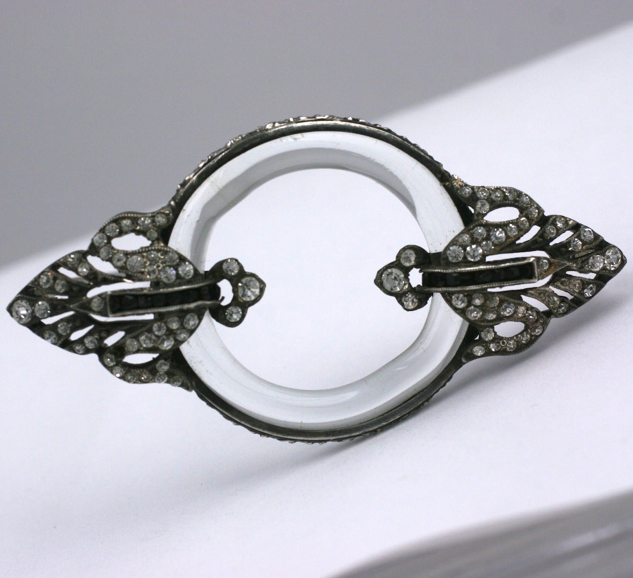 Deco Sterling and Crystal Ring Brooch In Good Condition For Sale In New York, NY