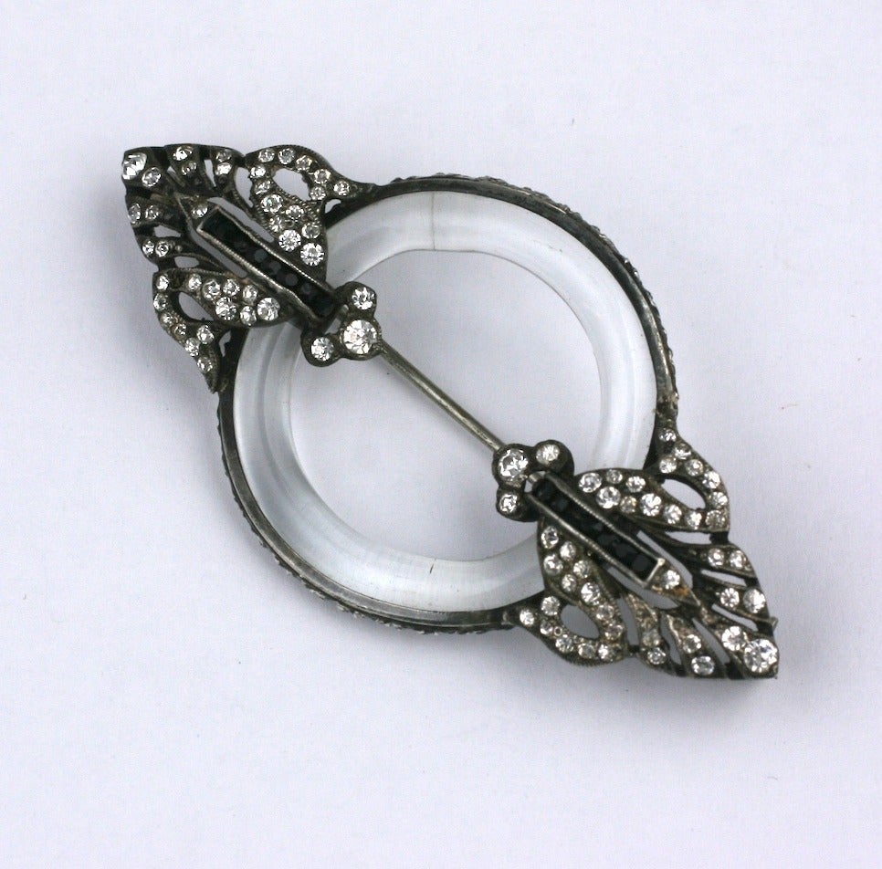 Art Deco Deco Sterling and Crystal Ring Brooch For Sale