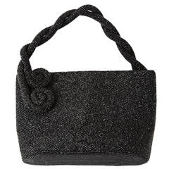 Jet Caviar Mit Perlen bestickte Tasche mit Spiralgriffen