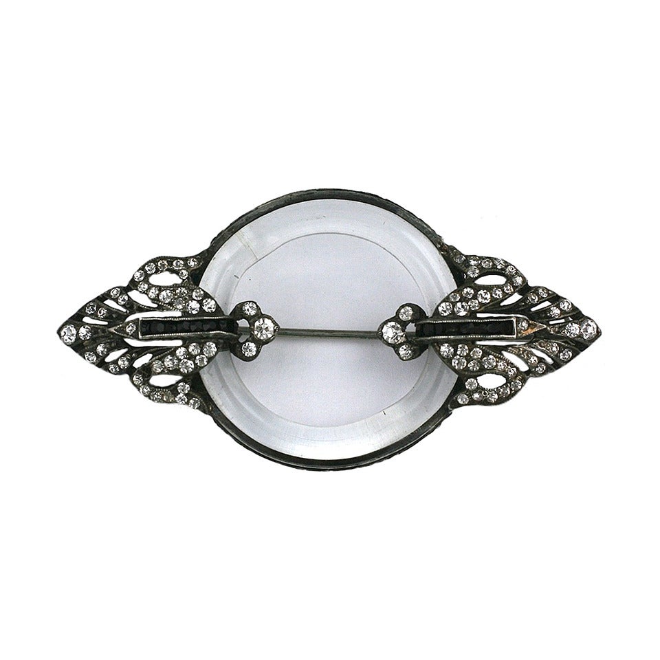 Deco Sterling and Crystal Ring Brooch For Sale