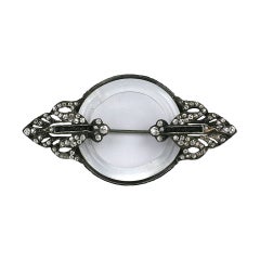 Art Deco Ringbrosche aus Sterlingsilber und Kristall