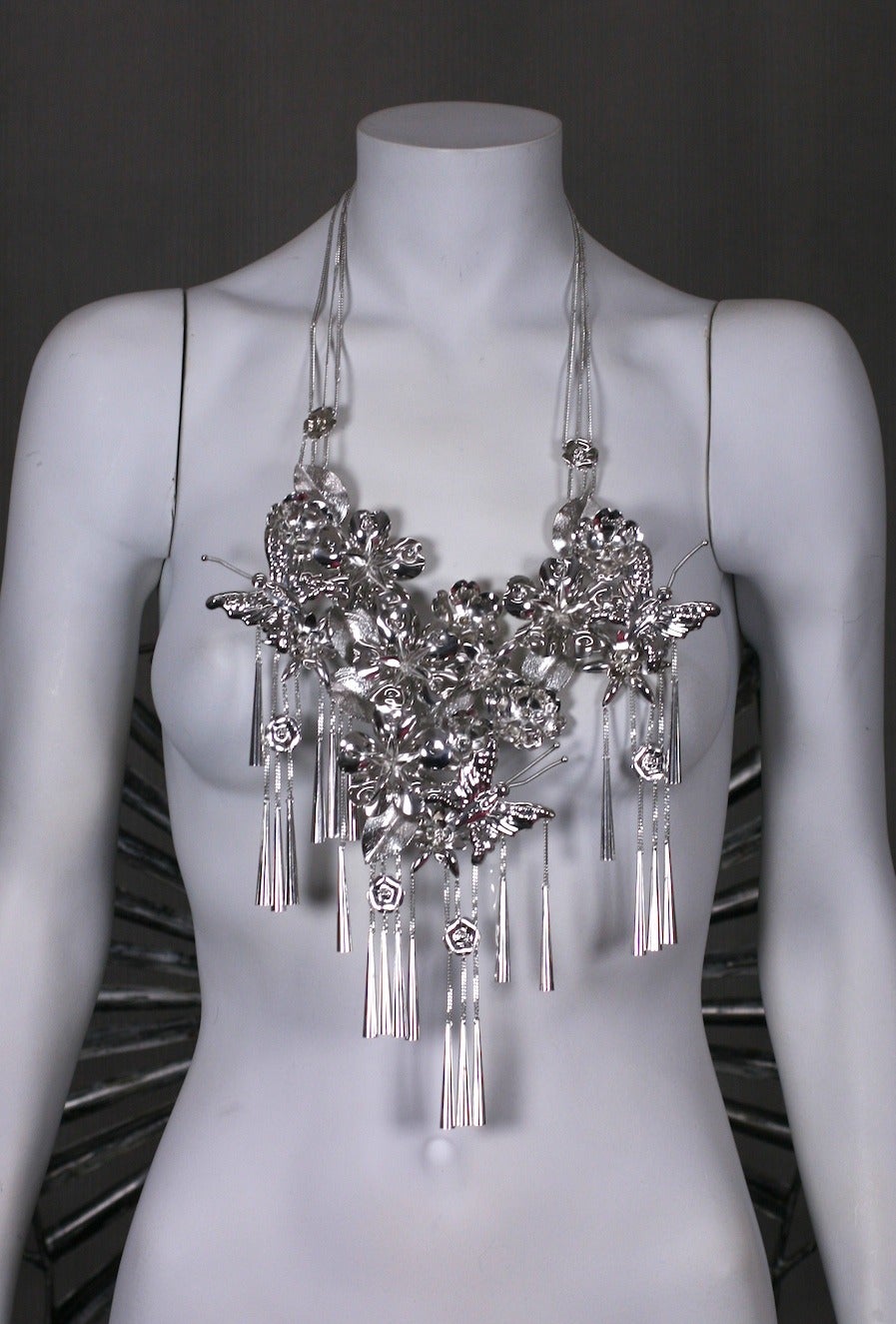 Enormous Chinese Butterfly Breastplate necklace by John Galliano for Christian Dior Autumn/Winter 2003-04. This RTW collection follows in the steps of the Spring/Summer 2003 Haute Couture where mad hatter Galliano travels through Asia via the