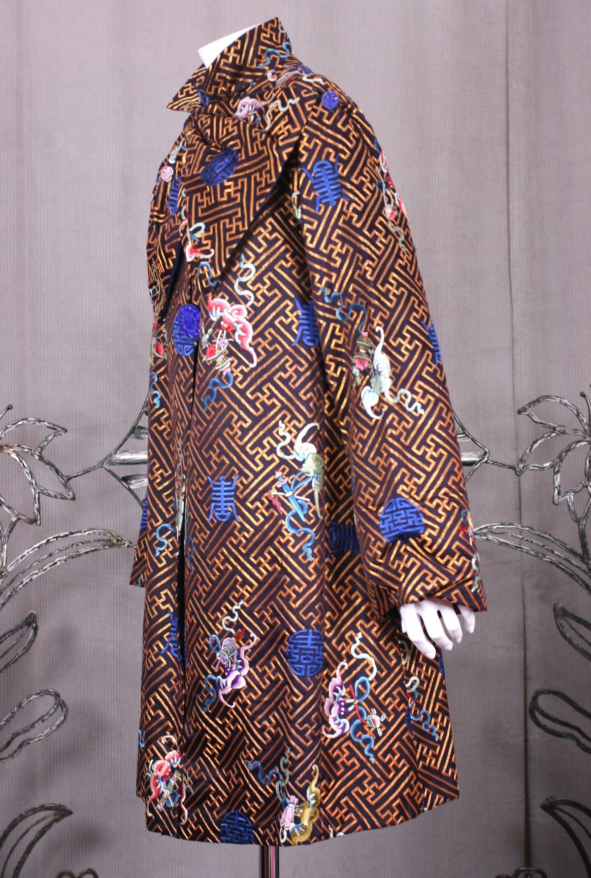 Black Art Deco Chinese Coat with Massive Bow, 1930's.