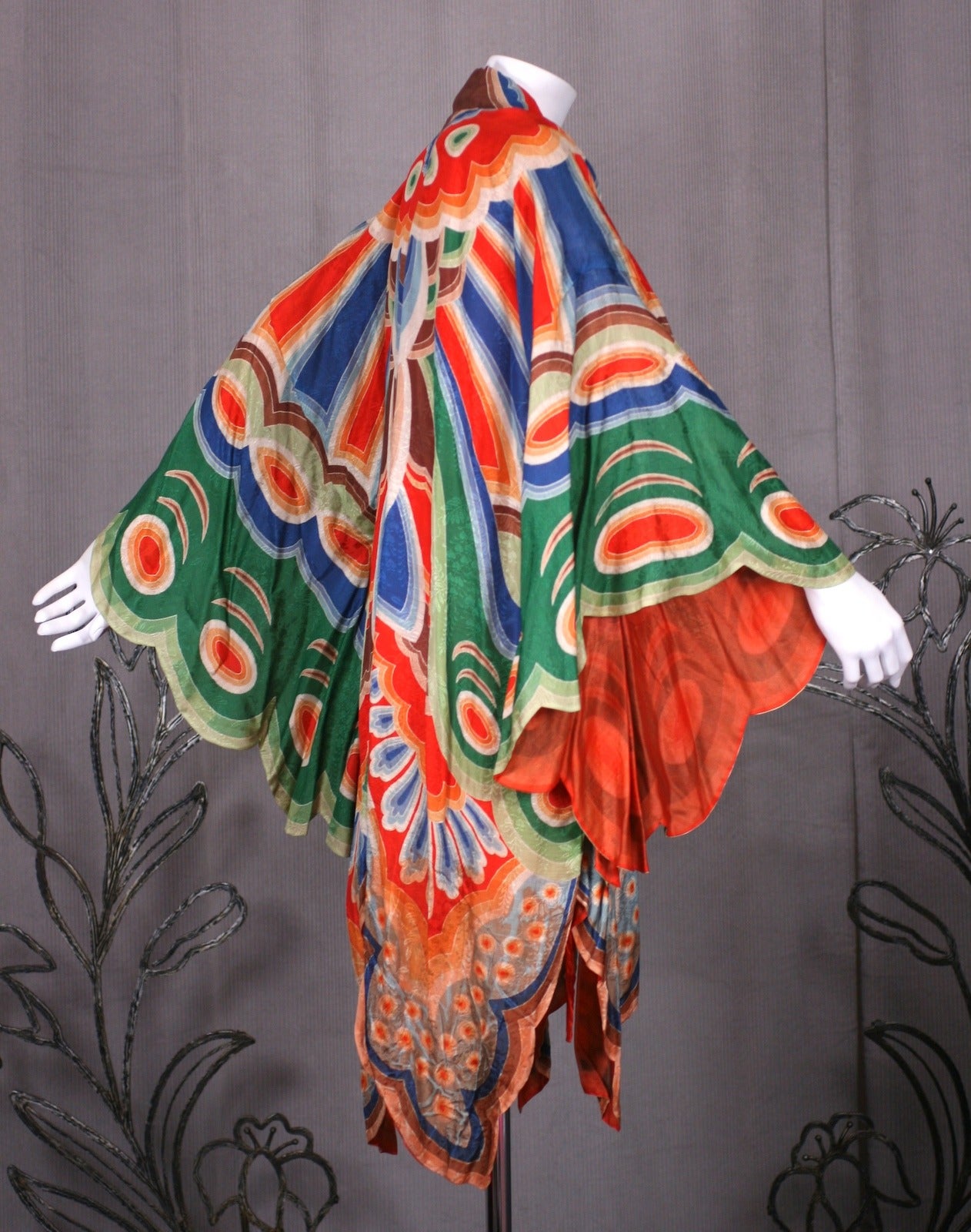 Brown Art Deco Butterfly Kimono Dressing Gown