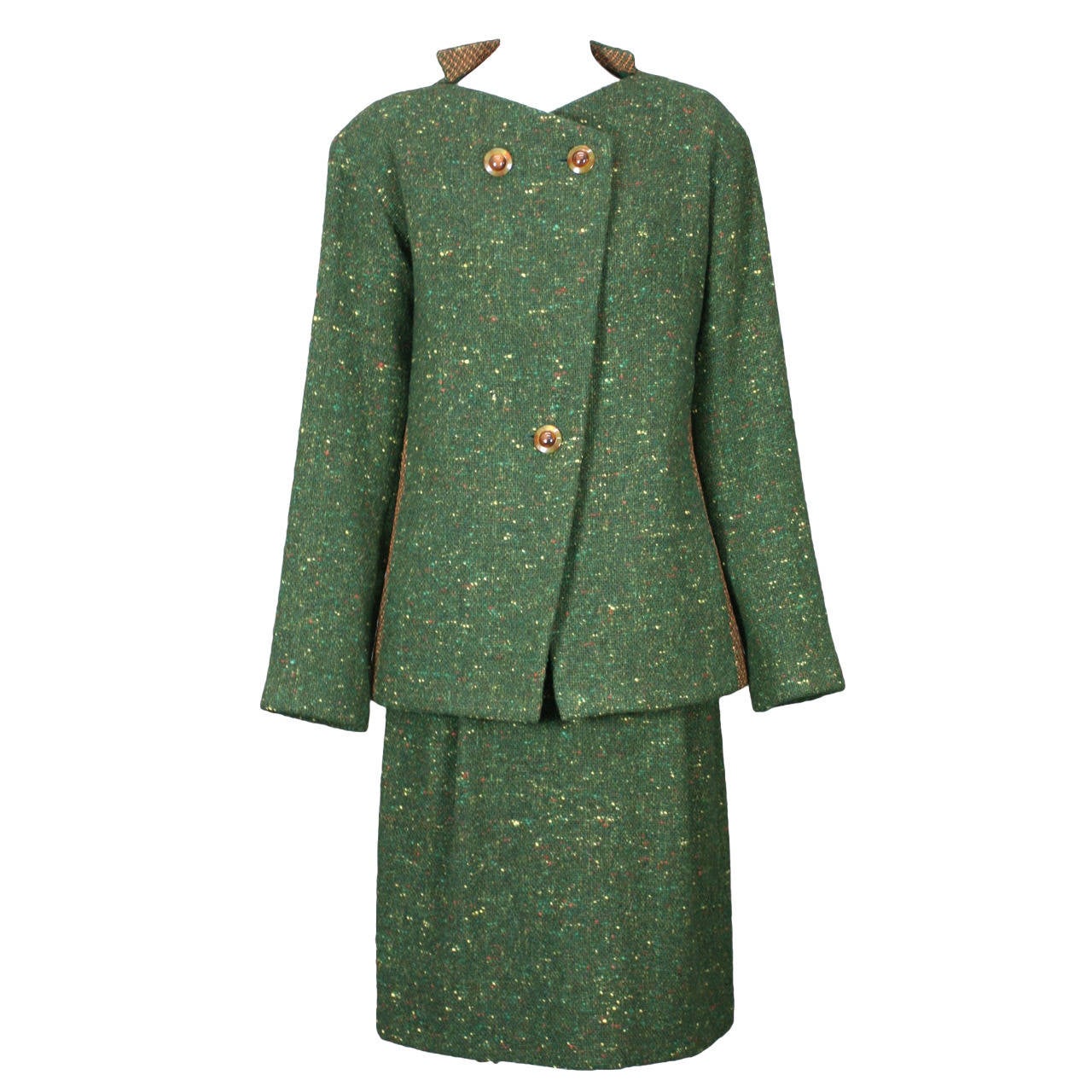 Grünes Tweed-Ensemble von Geoffrey Beene im Angebot