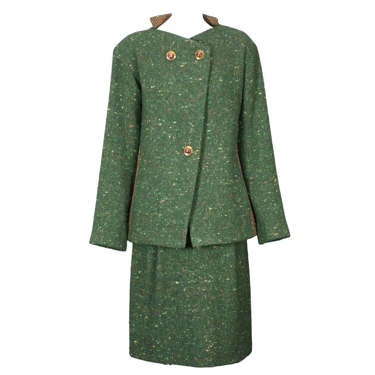 Geoffrey Beene - Ensemble en tweed vert en vente