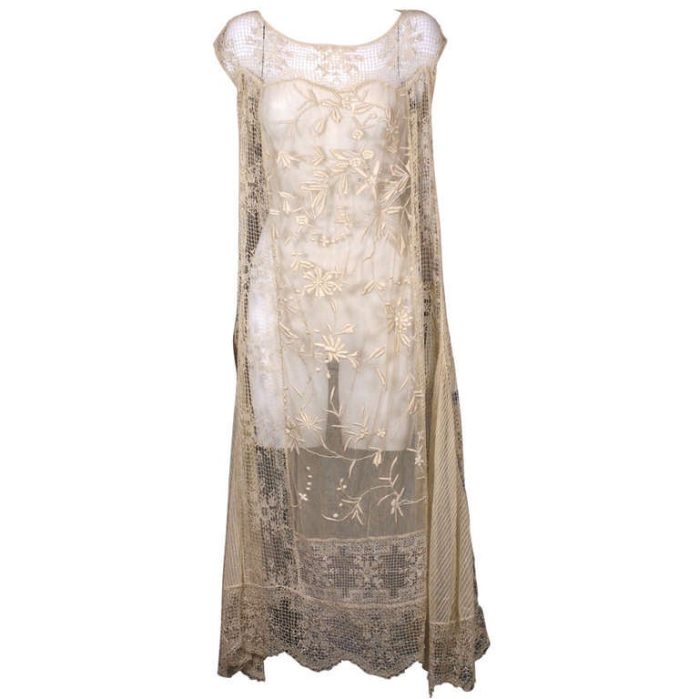 1920'S Filet and Embroidered Tulle Gown