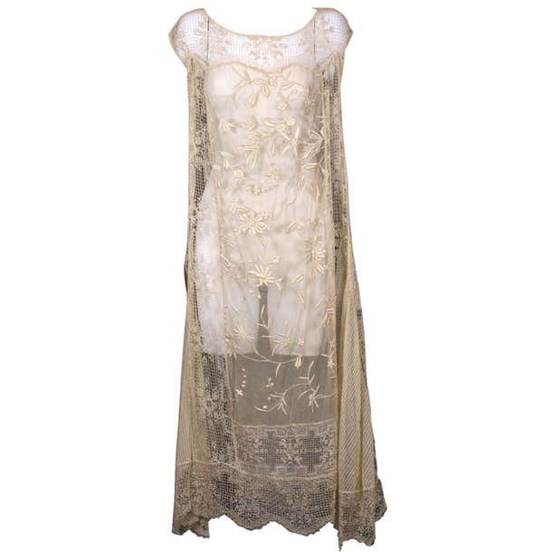1920'S Filet and Embroidered Tulle Gown at 1stDibs | embroidered tulle ...