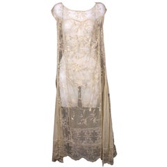 Antique 1920'S Filet and Embroidered Tulle Gown