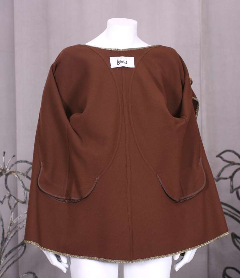 Brown Geoffrey Beene Double Faced Wool Crepe and Lame Jacket For Sale